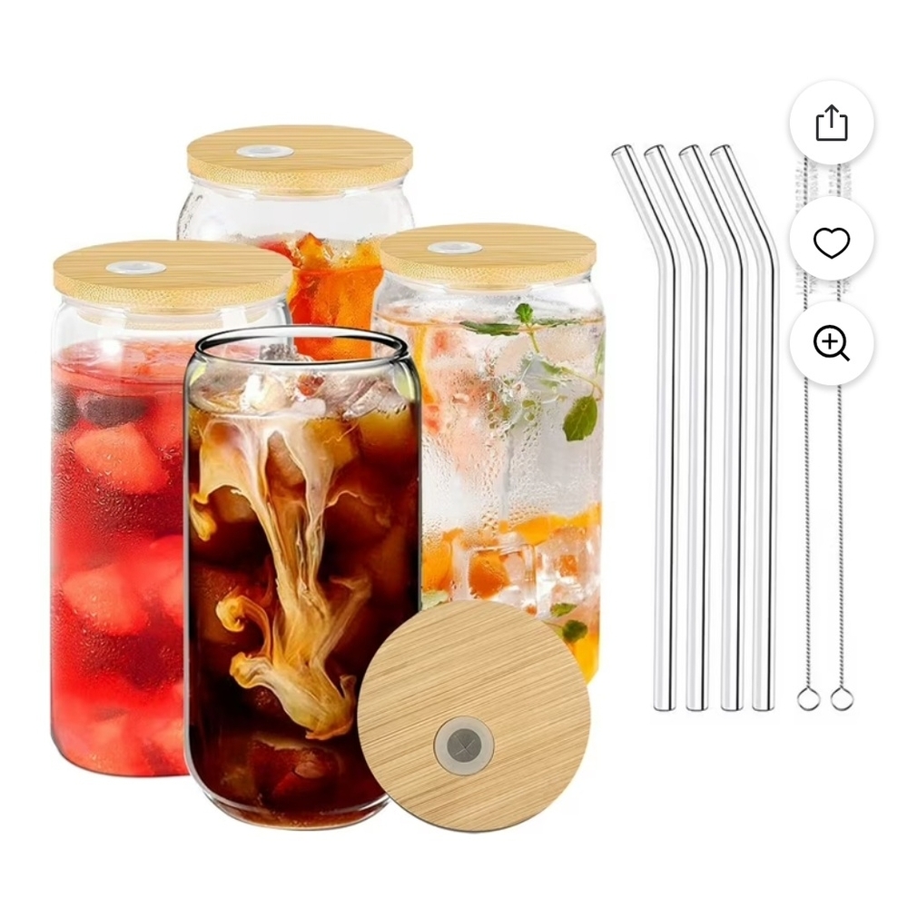 Glass Jars with Bamboo Lids and Straws